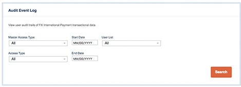 Steps to view the audit trails for data on foreign exchange transactions carried out by users. 