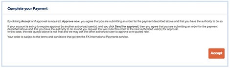 Steps to complete the international transaction.