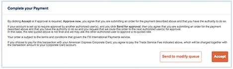 Completing the spot transaction by accepting the transaction and sending it for approval.