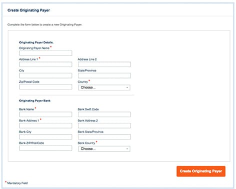 Creating originating payer by entering personal and bank information of your new payer. 
