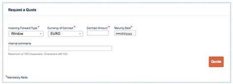 Steps for requesting a quote for incoming forward contracts using fixed or window contracts for making global payments.