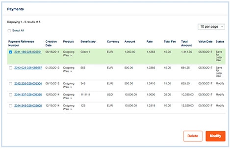 Steps for modifying payments from the list of created payments. 