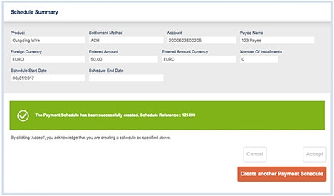 Check your Payment Schedule summary after you are done with entering all the mandatory details.