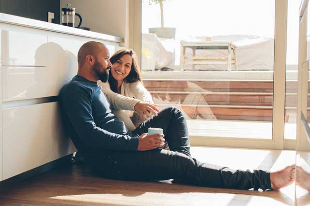 Woman and man paying bill