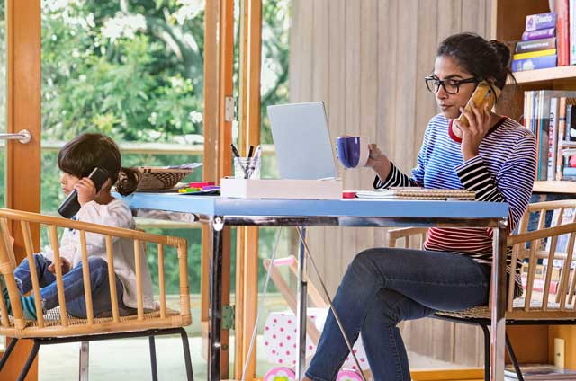 Woman and man paying bill