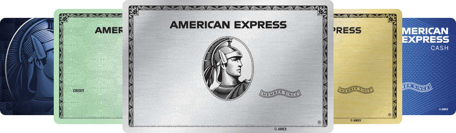 A carousel of various American Express Cards.