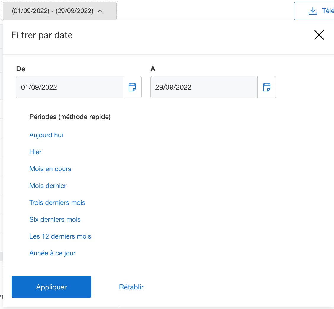 Screenshot of filtering by date