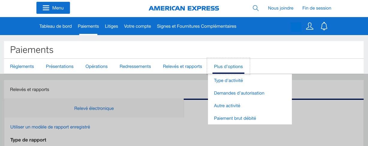 Screenshot of Payments Navigation