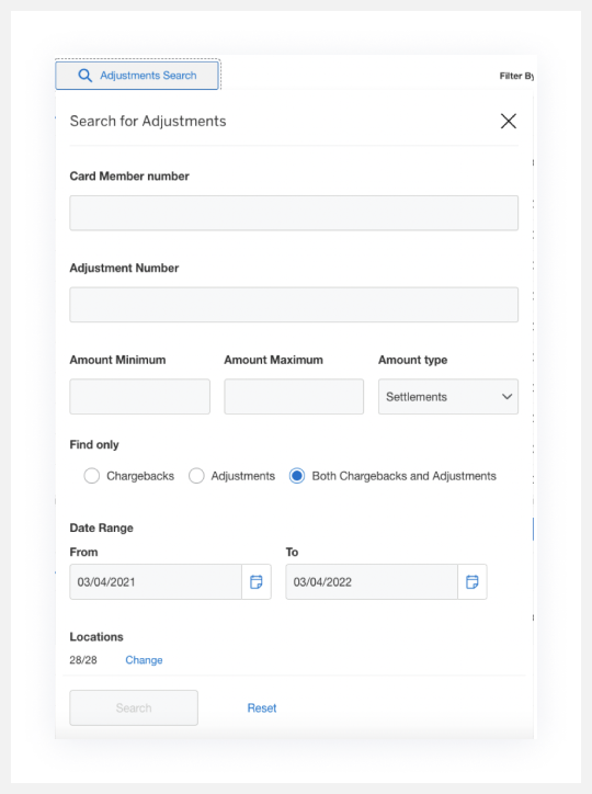 Screenshot of search options