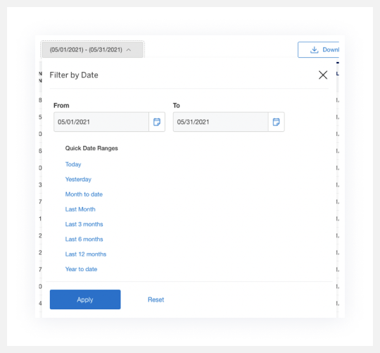 Screenshot of filtering by date