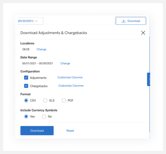 Screenshot of download options