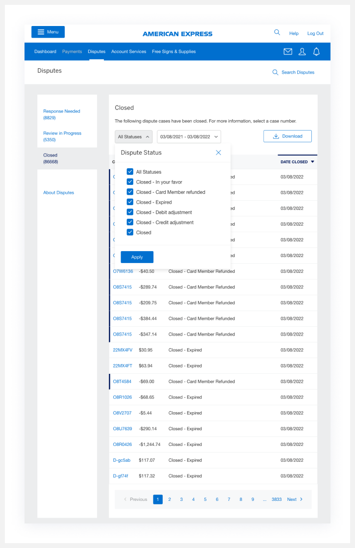 Reviewing Closed Disputes American Express