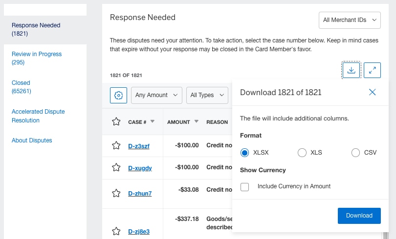 Screenshot of Downloading Disputes
