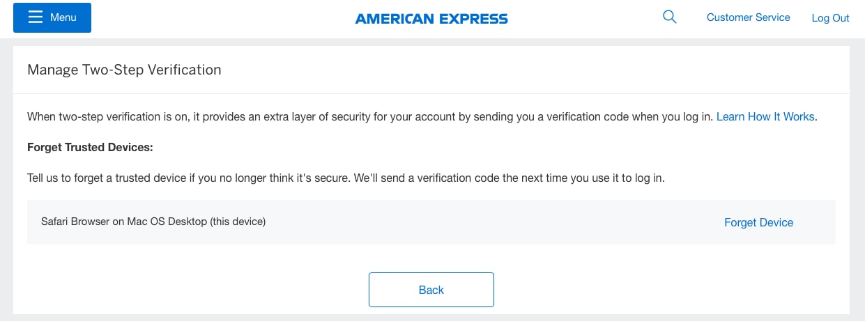 Screenshot of option to forget a device that is linked to the account