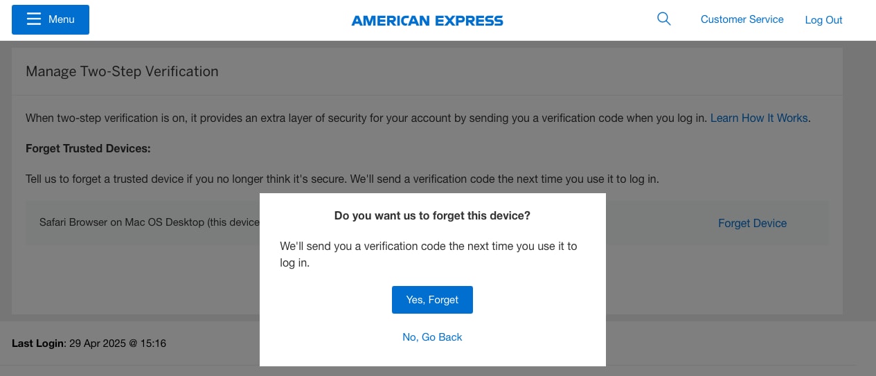 Screenshot of pop-up you receive when choosing to forget a device