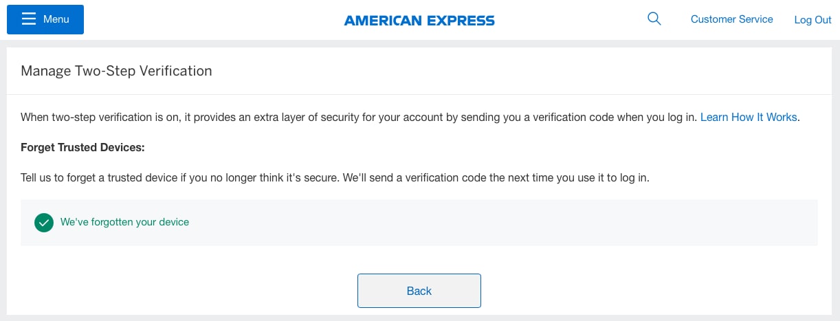Screenshot of success message once you forget your device