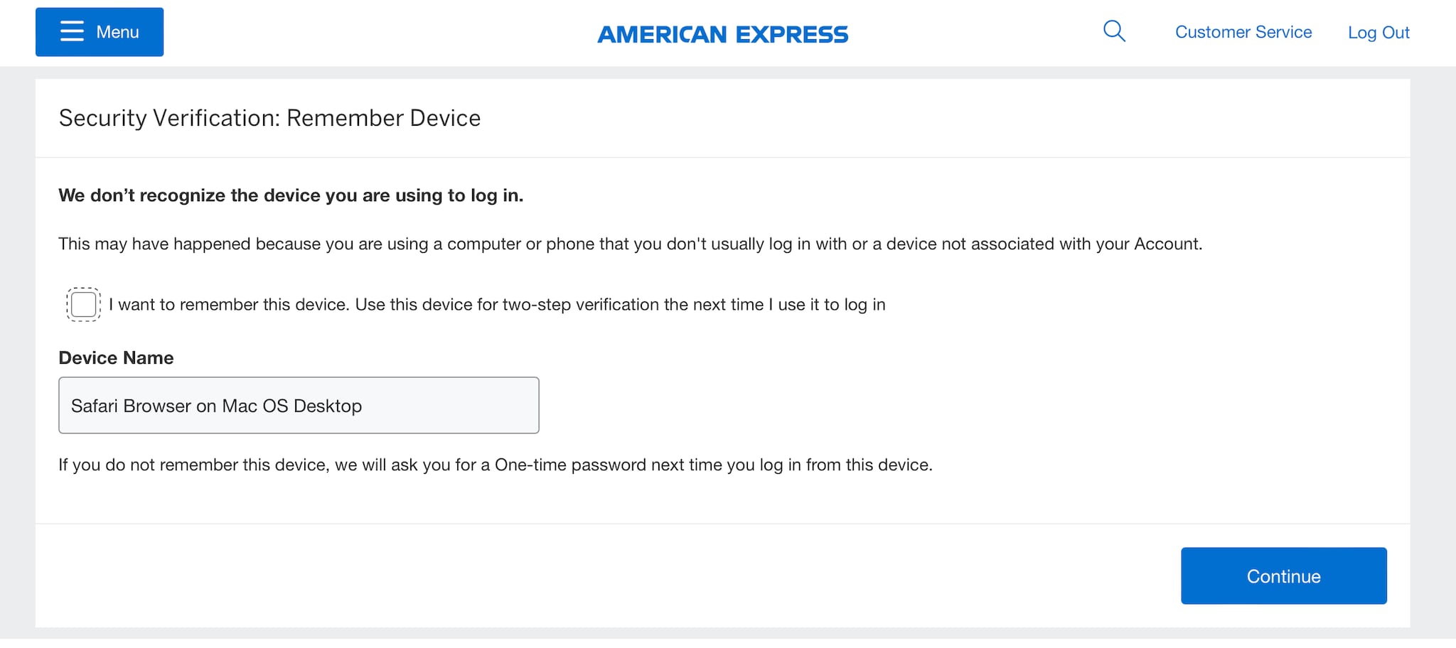 Screenshot of option to remember your device