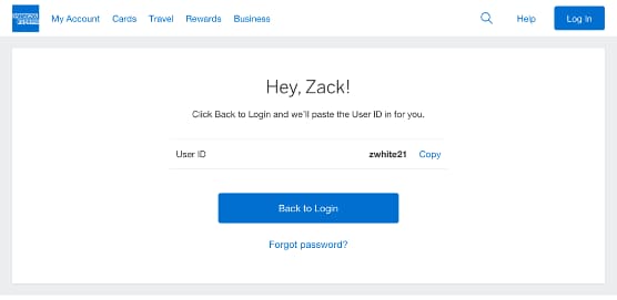 Screenshot of your recovered user ID after inputting the authentication information
