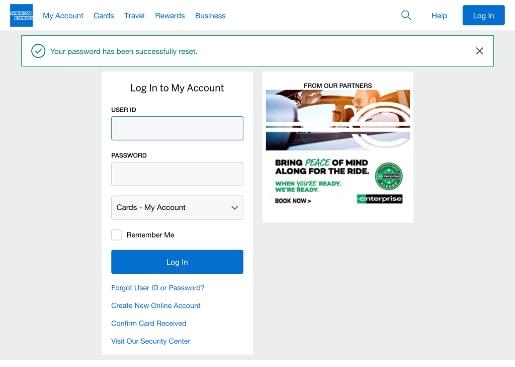 Screenshot of login screen with notification that you successfully reset your password