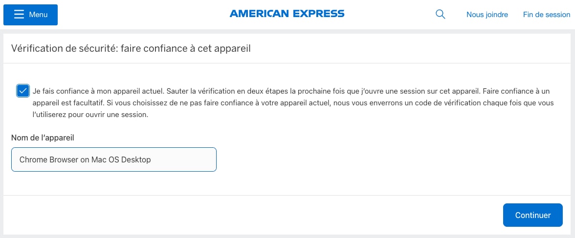 Screenshot of option to remember your device with box checked