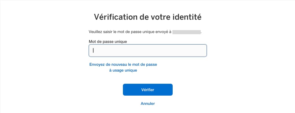 Screenshot of inputting  one-time password