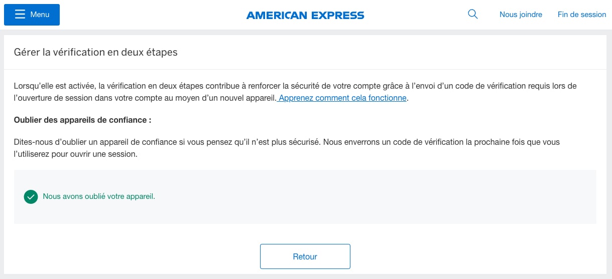 Screenshot of success message once you forget your device