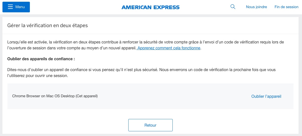 Screenshot of option to forget a device that is linked to the account