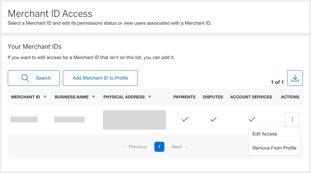 Screenshot of Manage Locations page with Account Actions dropdown options