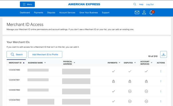 Screenshot of Manage Locations page on Account Services page