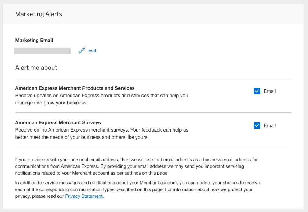 Screenshot of Marketing Alerts section on User Profile Contact Information & Alerts page
