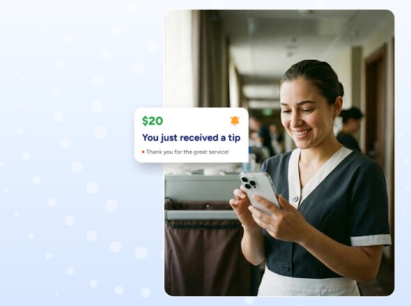 Small business owner receiving a tip on their phone