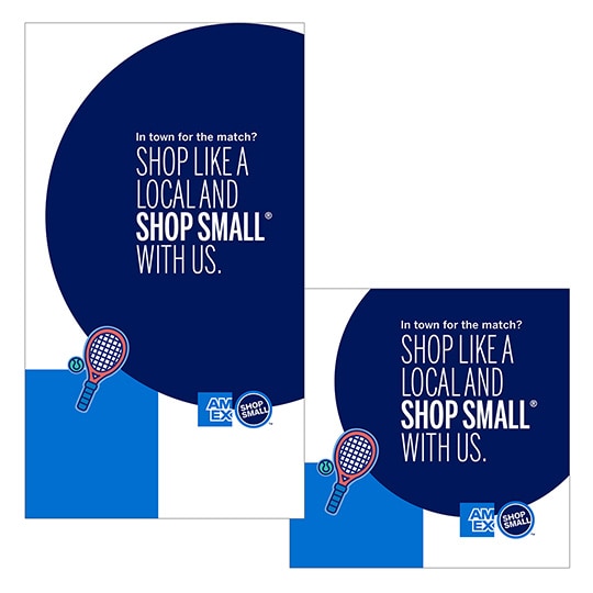 Graphic with shopping bag and copy that says shop small with us this labor day and save big