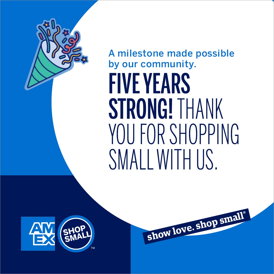 Graphic with shopping bag and copy that says shop small with us this labor day and save big