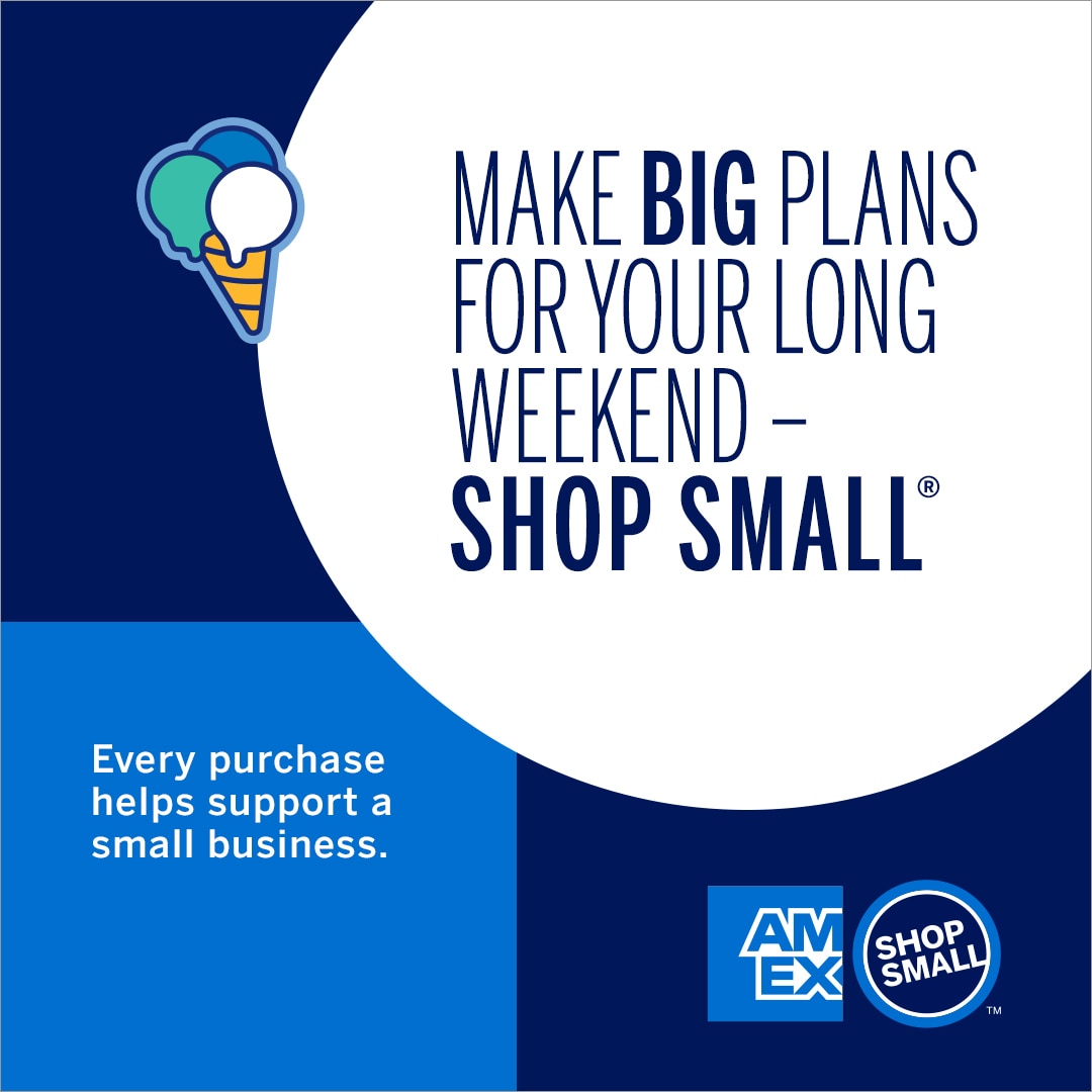 Graphic with ice cream cone and copy that says Make Big Plans for the Long Weekend