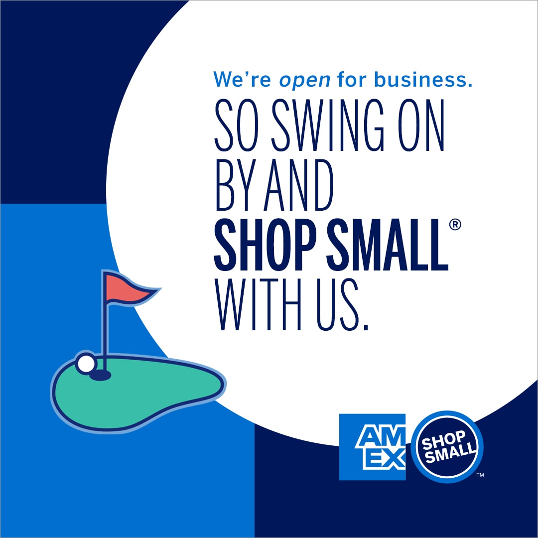 Graphic with shopping bag and copy that says shop small with us this labor day and save big
