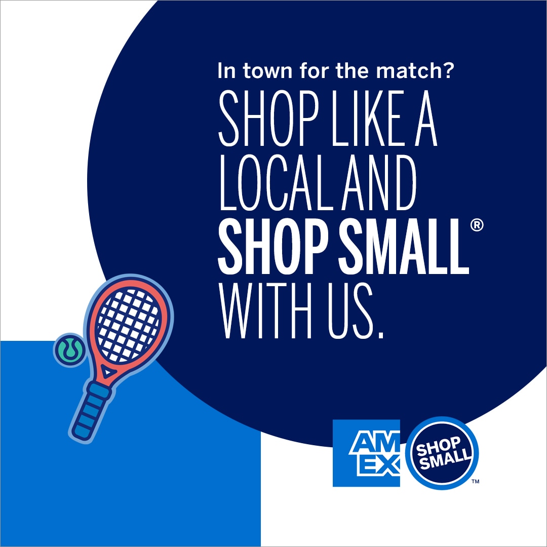 Graphic with shopping bag and copy that says shop small with us this labor day and save big