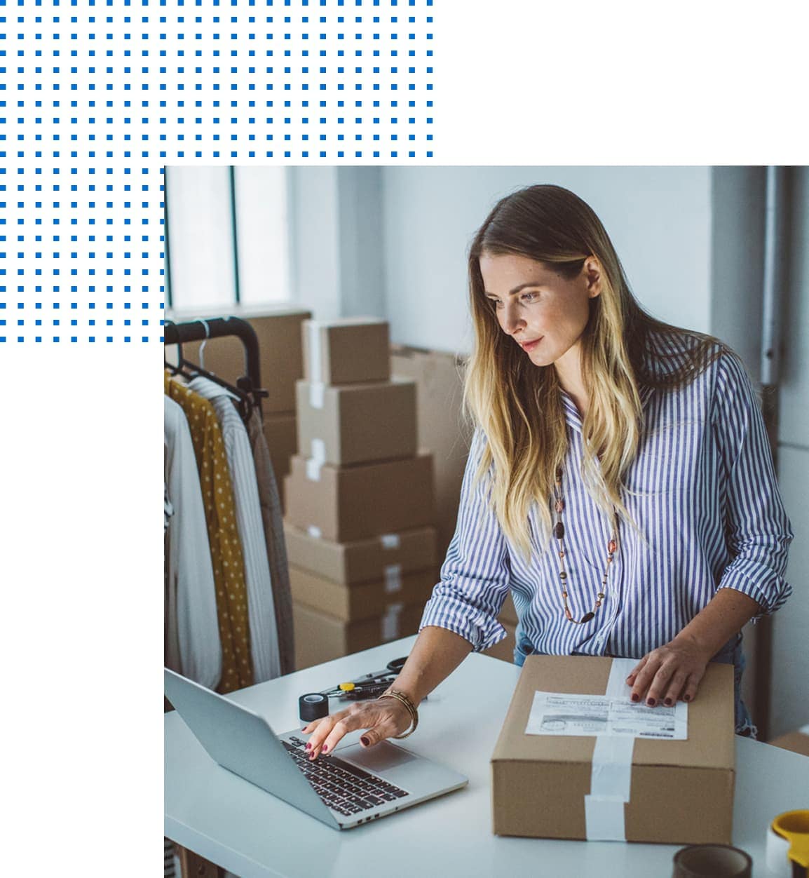 Person using a laptop to fulfill an order