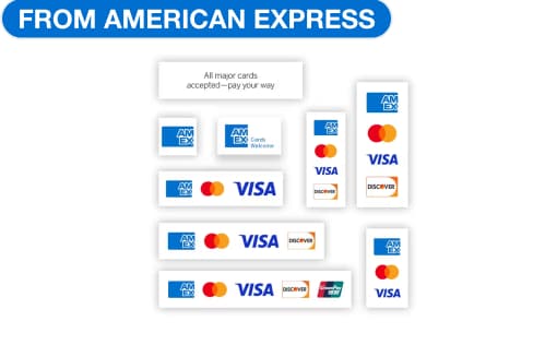 A collection of logos that are available to be downloaded. Logos include Amex, Mastercard, Visa, Discover, China Union Pay.