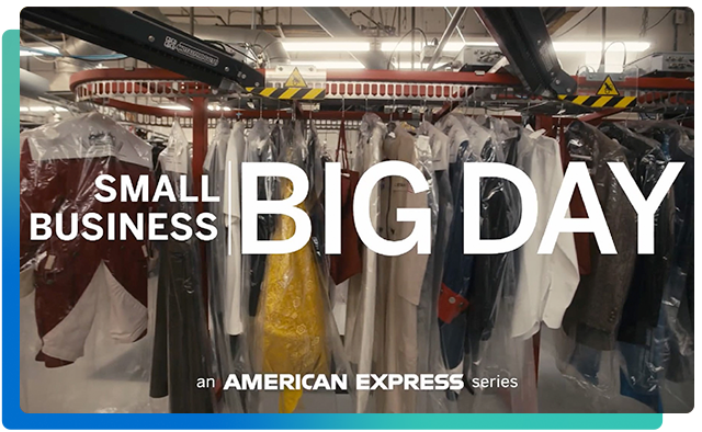 Clothing at Dry Cleaner with Small Business Big Day overlay