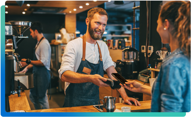 Person checking out with tap to pay