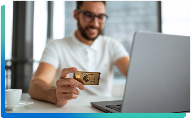 Person checking out online with Amex Card