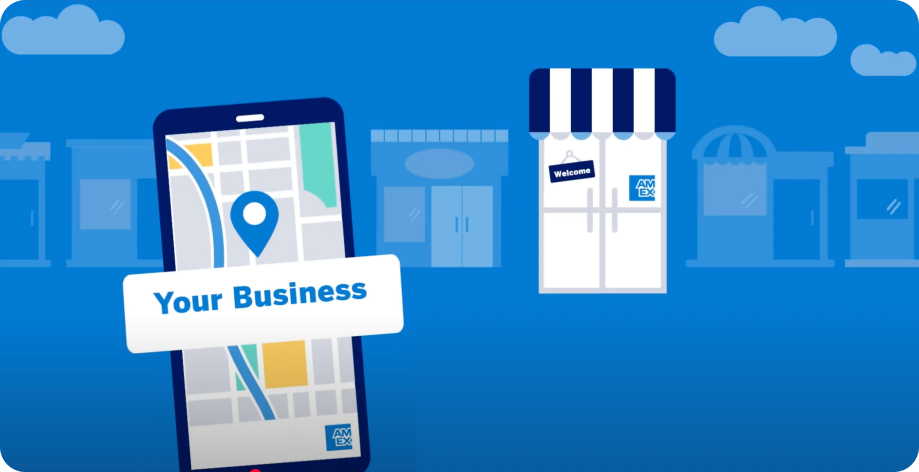 Graphic of map on mobile device and location pin that says Your Business