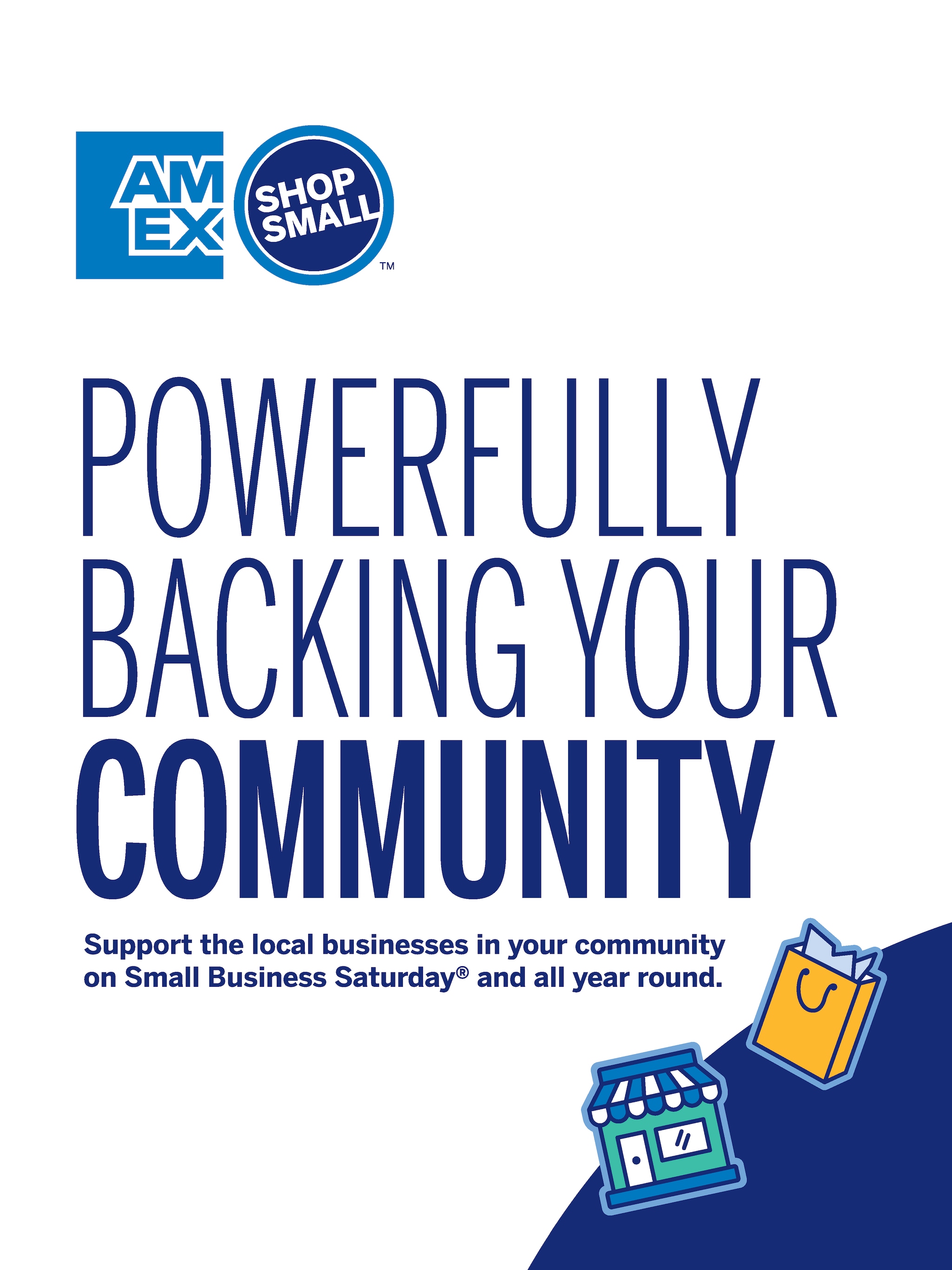 Thumbnail image of Poster PDF that reads "Powerfully backing your community" and includes Amex and Shop Small logos
