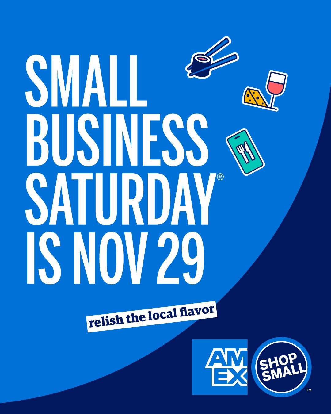 Graphic that reads "Small Business Saturday is Nov 29" and includes Amex and Shop Small logos