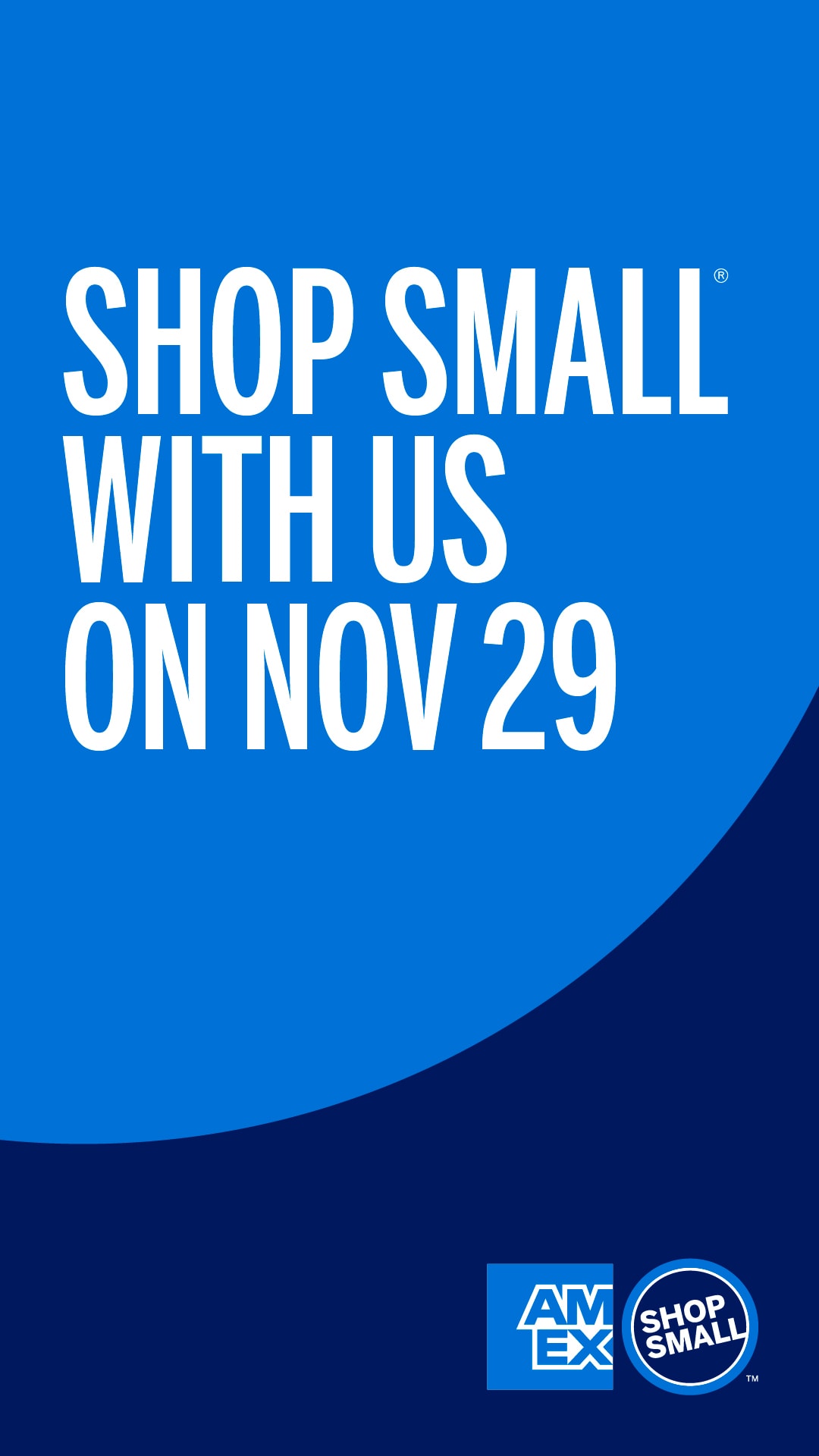 Graphic that says Shop Small with us on Nov 29 and includes the Amex and Shop Small logo