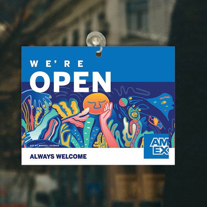 American Express Open Closed Door Window Sign AMEX 11" x 8.5" Blue Business Sign 