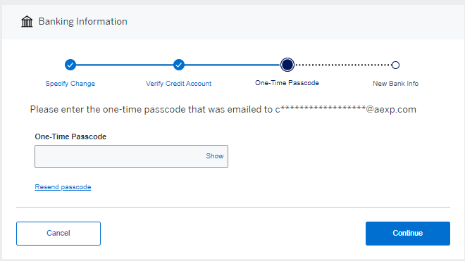 Screenshot of one-time code input