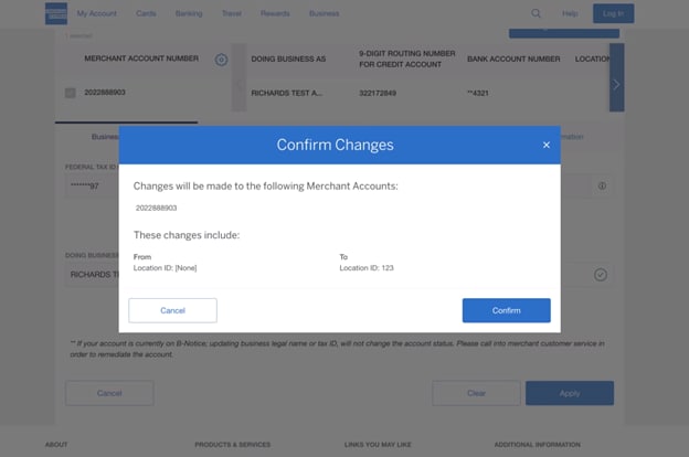 Screenshot of pop-up to confirm changes