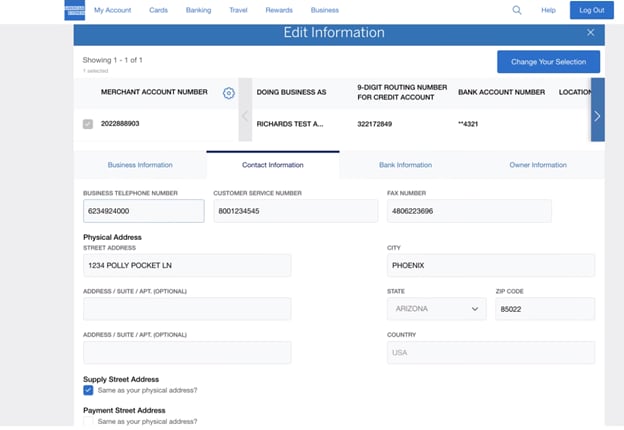 Screenshot of updating Contact Information