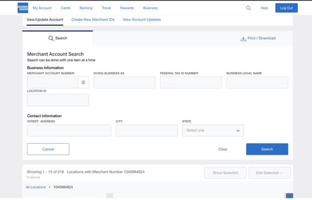 Screenshot of searching for account information